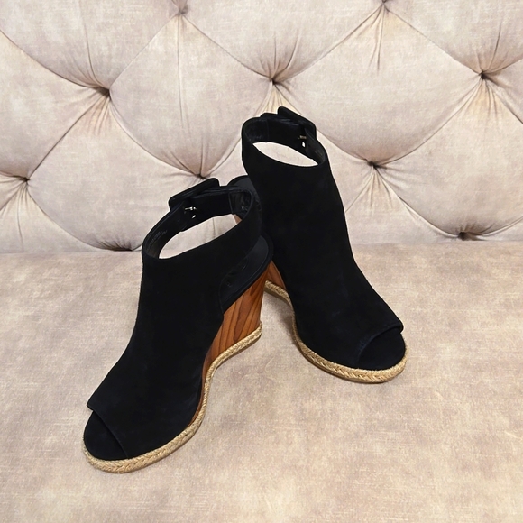 Tory Burch Raya suede wedge sandals, black, size 5M - Picture 3 of 9